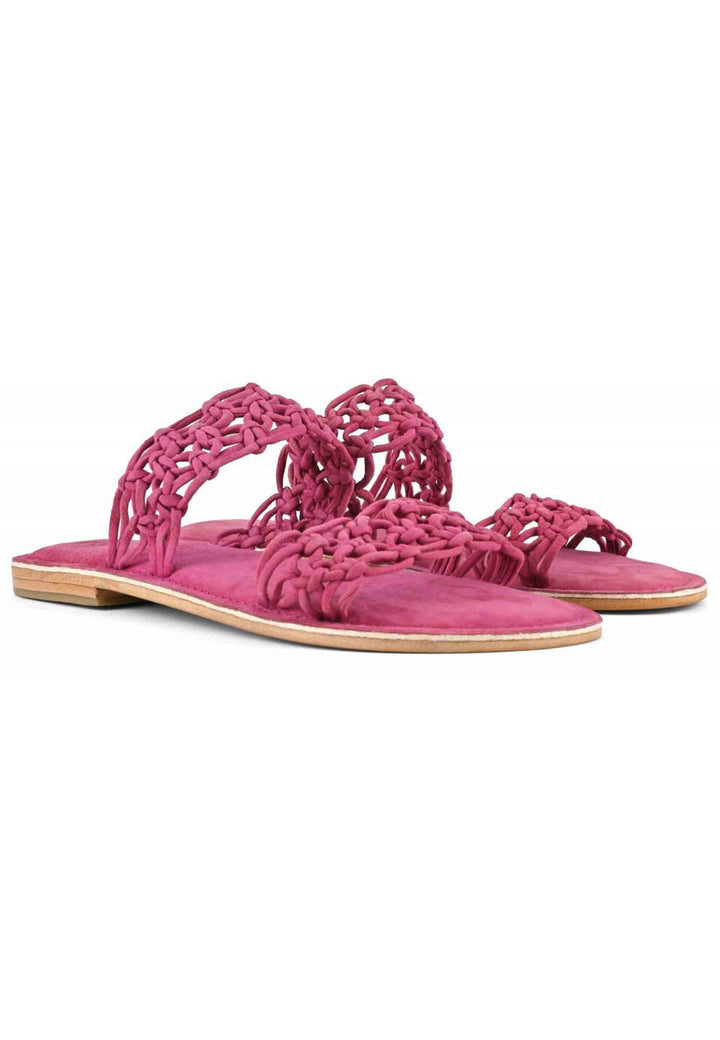 Spatarella Sandali donna in camoscio fuxia a doppia fascia con nodi Nuova