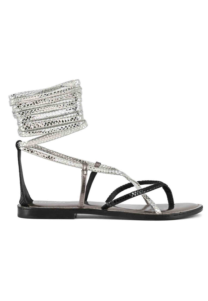 Spatarella Sandali flat donna infradito in pelle nera con lacci alla caviglia Moda