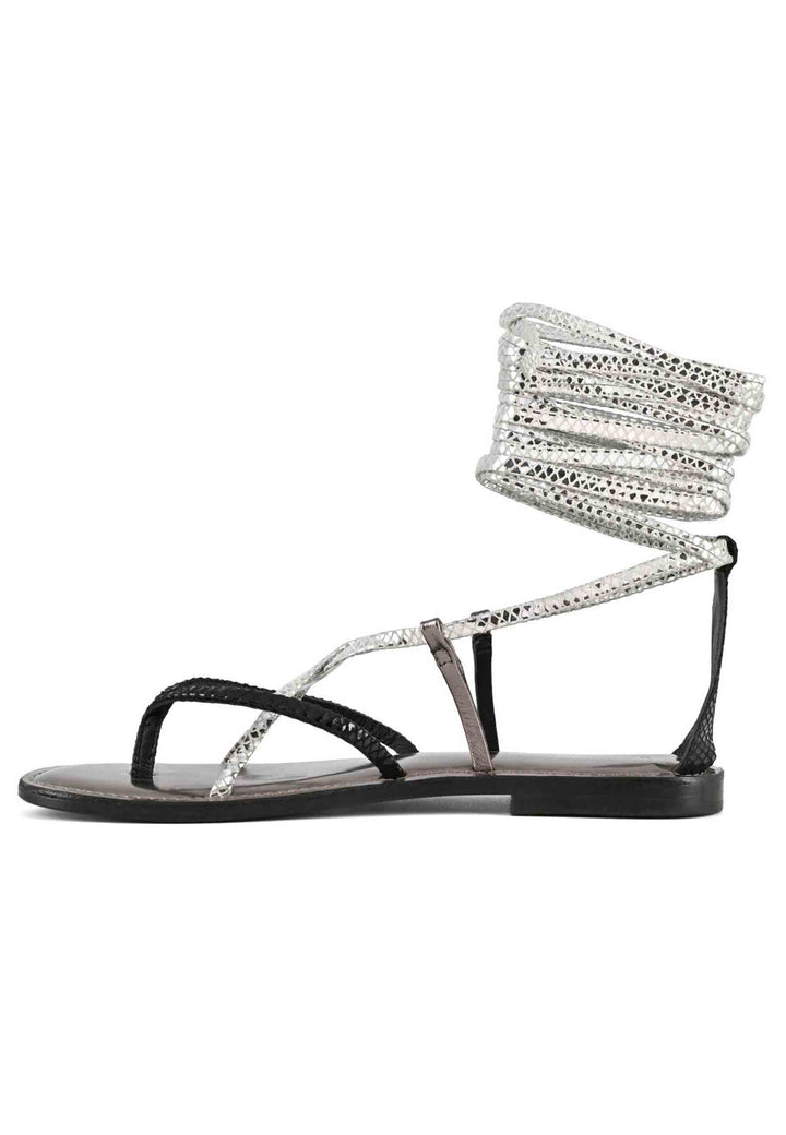 Spatarella Sandali flat donna infradito in pelle nera con lacci alla caviglia Moda