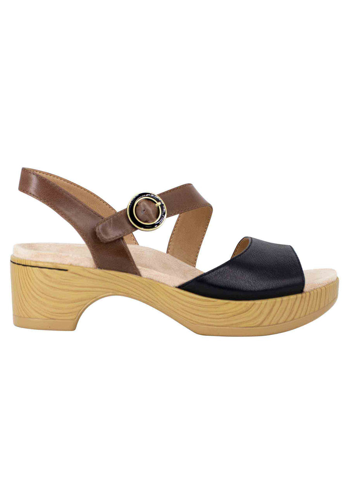 Spatarella Sandali donna in pelle nera e marrone con zeppa e cinturino Promozione