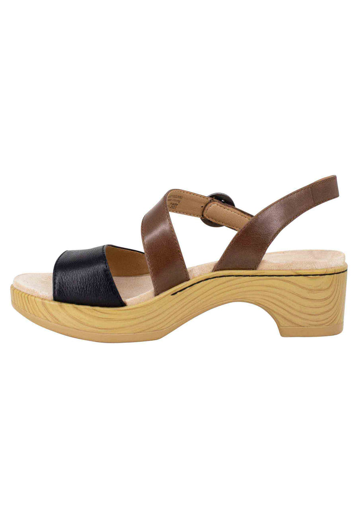 Spatarella Sandali donna in pelle nera e marrone con zeppa e cinturino Promozione