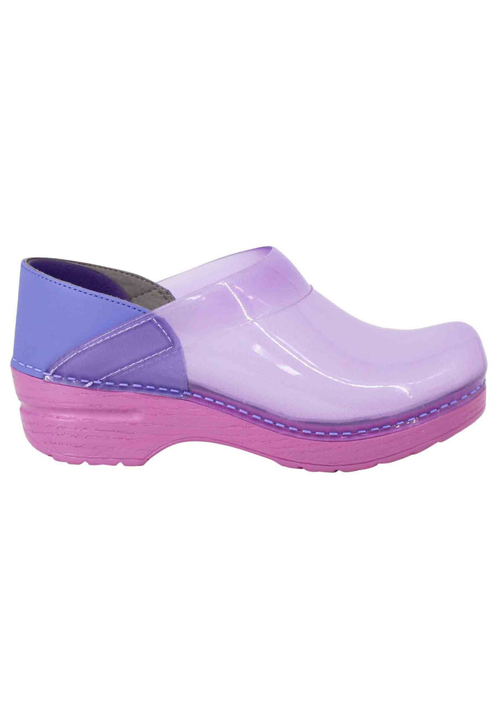 Spatarella Zoccoli donna in plexy viola con pelle lilla