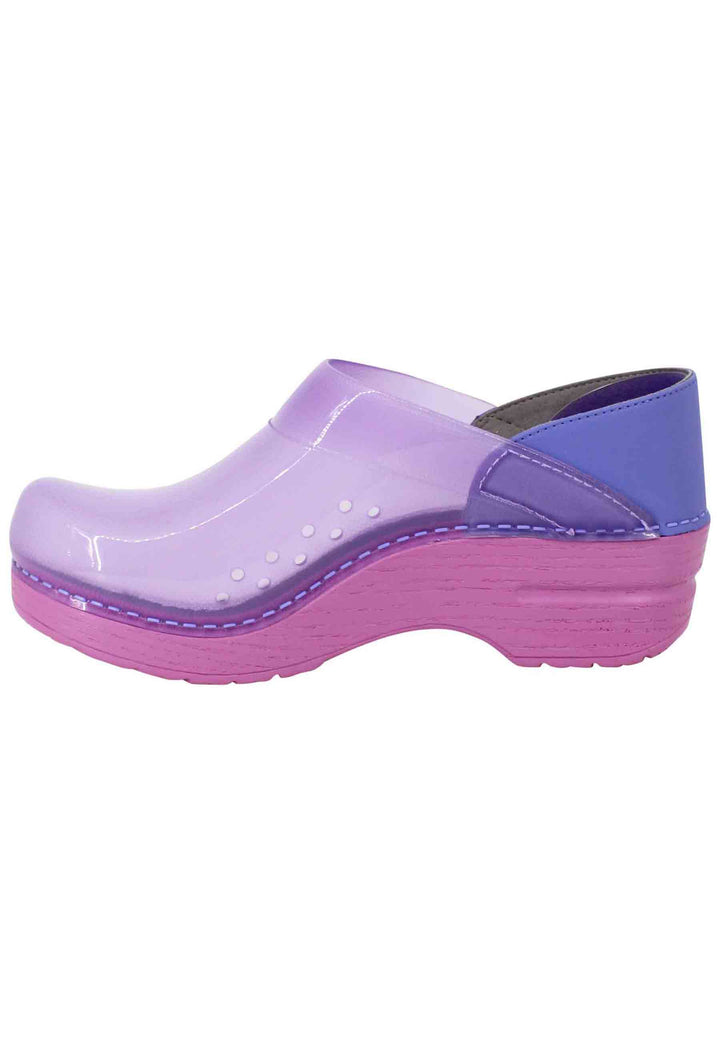Spatarella Zoccoli donna in plexy viola con pelle lilla Consegna Veloce