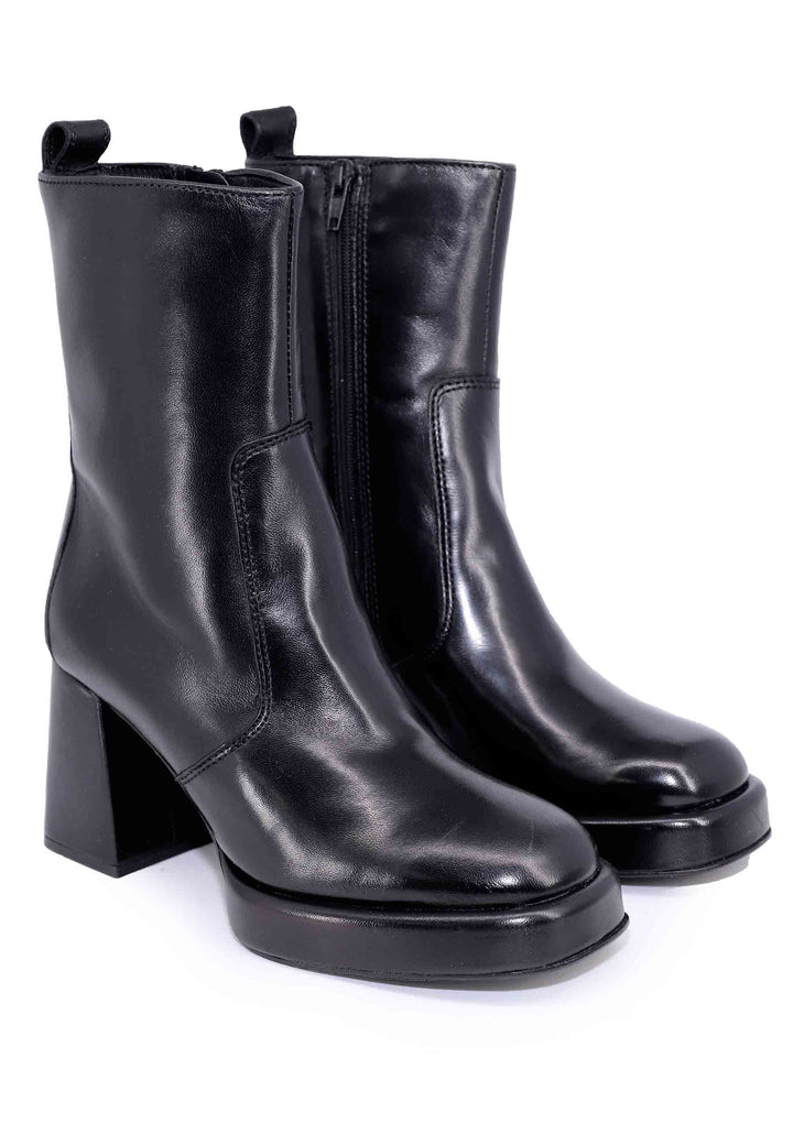 Spatarella Stivaletti donna in pelle nera con tacco alto e plateau Promozione Limitata