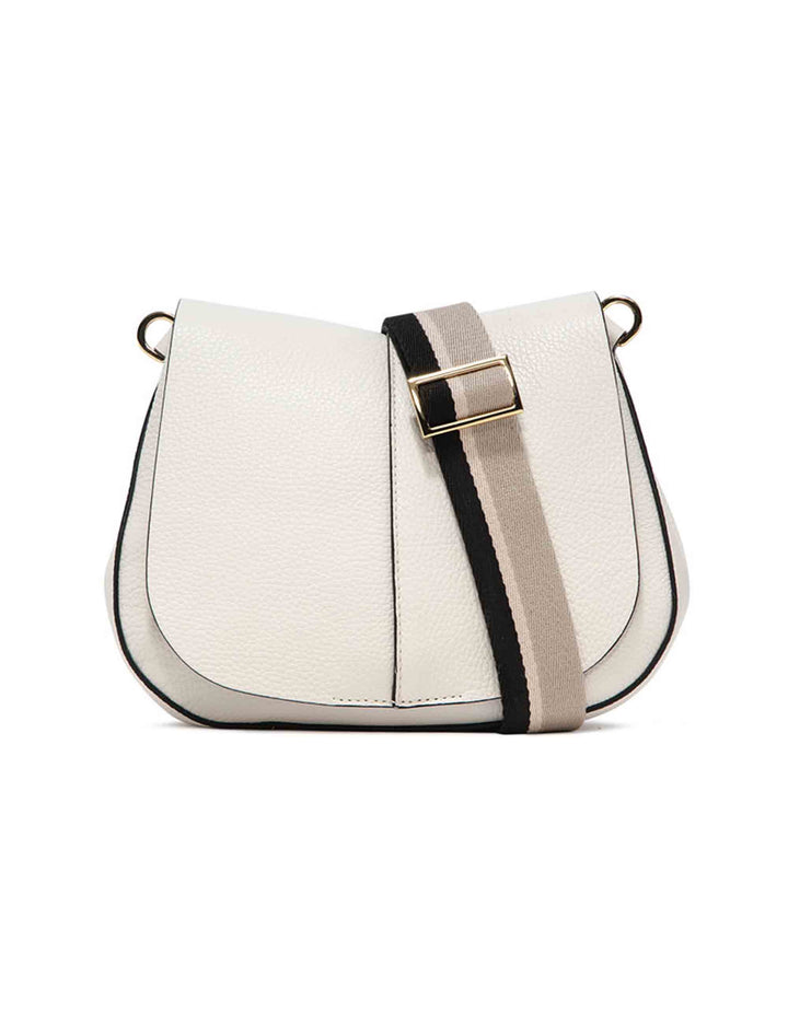 Spatarella Borse a spalla donna Helena Round in pelle panna con doppia tracolla Nuova