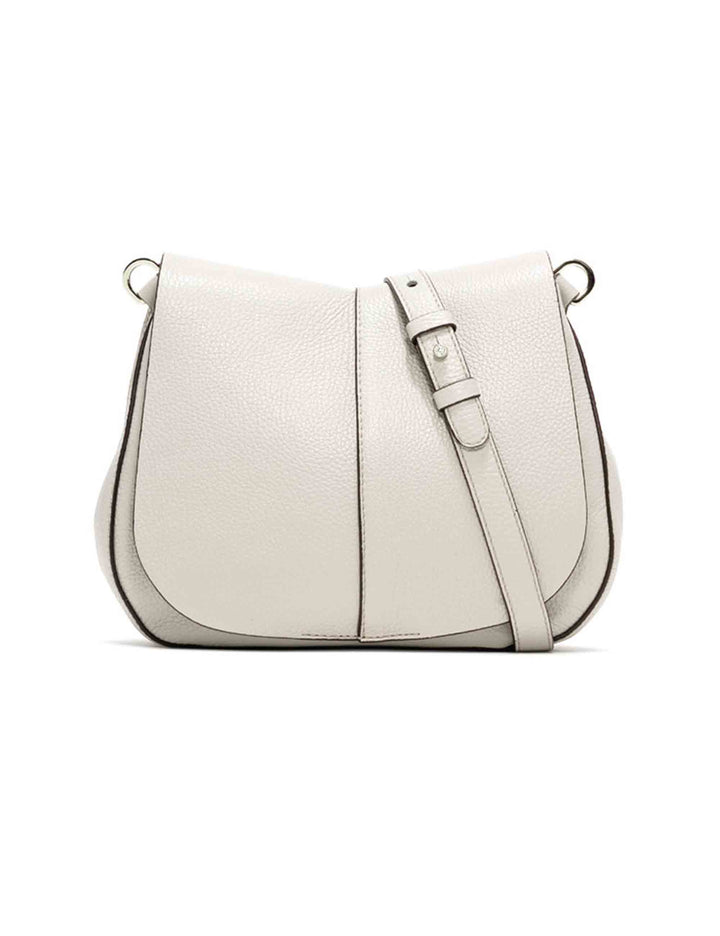 Spatarella Borse a spalla donna Helena Round in pelle panna con doppia tracolla Nuova