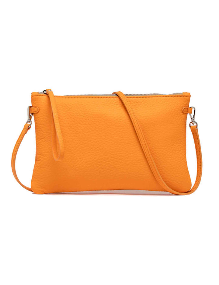 Spatarella Borse donna pochette Hermy in pelle arancione e naturale con manico a bracciale e tracolla Italy