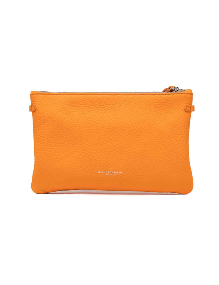 Spatarella Borse donna pochette Hermy in pelle arancione e naturale con manico a bracciale e tracolla Italy