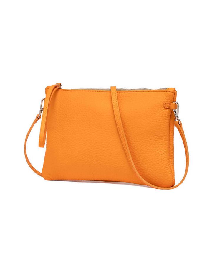 Spatarella Borse donna pochette Hermy in pelle arancione e naturale con manico a bracciale e tracolla Italy