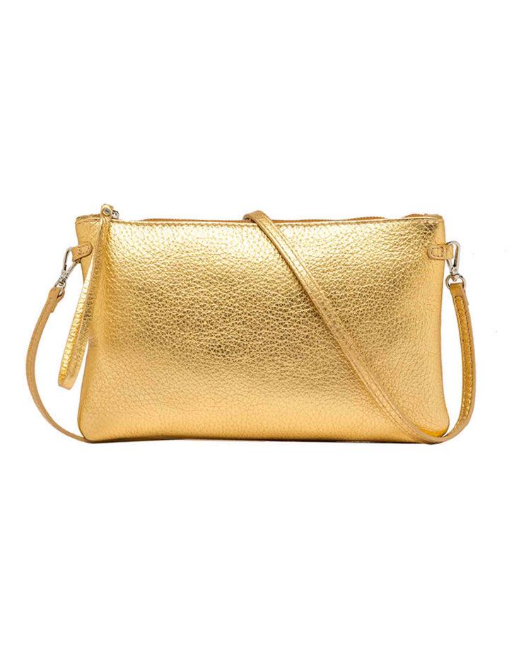 Spatarella Borse donna pochette Hermy in pelle oro e naturale con manico a bracciale e tracolla In Linea