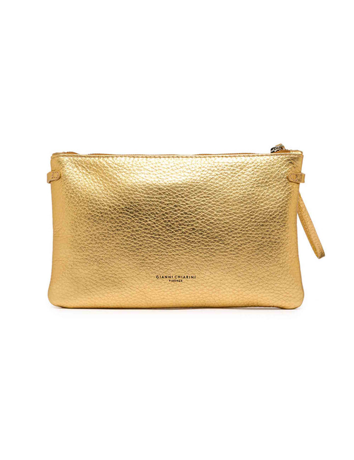 Spatarella Borse donna pochette Hermy in pelle oro e naturale con manico a bracciale e tracolla In Linea