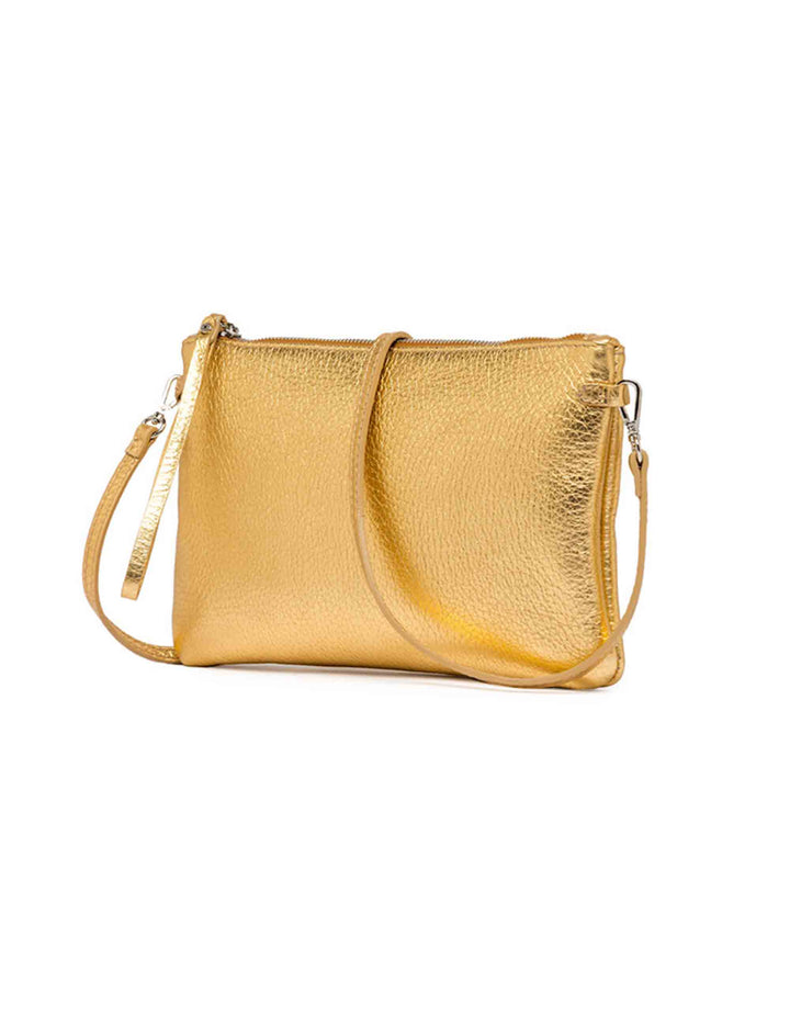 Spatarella Borse donna pochette Hermy in pelle oro e naturale con manico a bracciale e tracolla In Linea