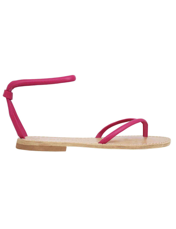 Spatarella Sandali flat donna infradito in pelle fuxia con cavigliera Promozione