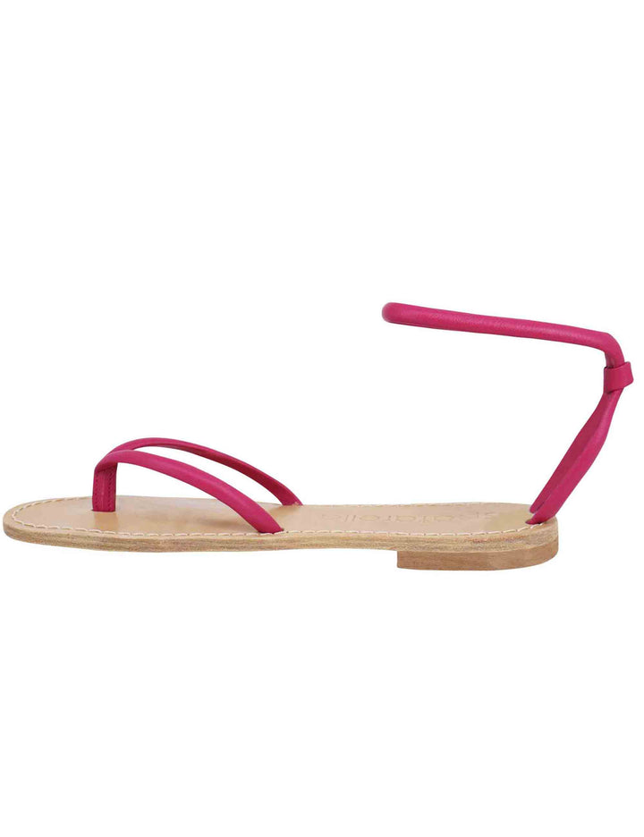 Spatarella Sandali flat donna infradito in pelle fuxia con cavigliera Promozione