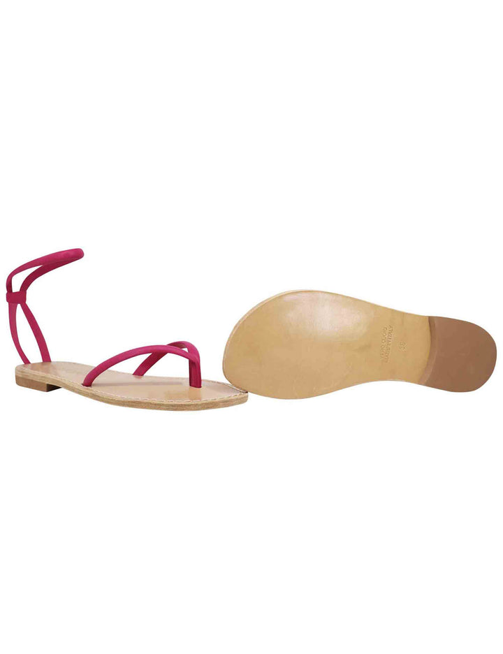 Spatarella Sandali flat donna infradito in pelle fuxia con cavigliera Promozione
