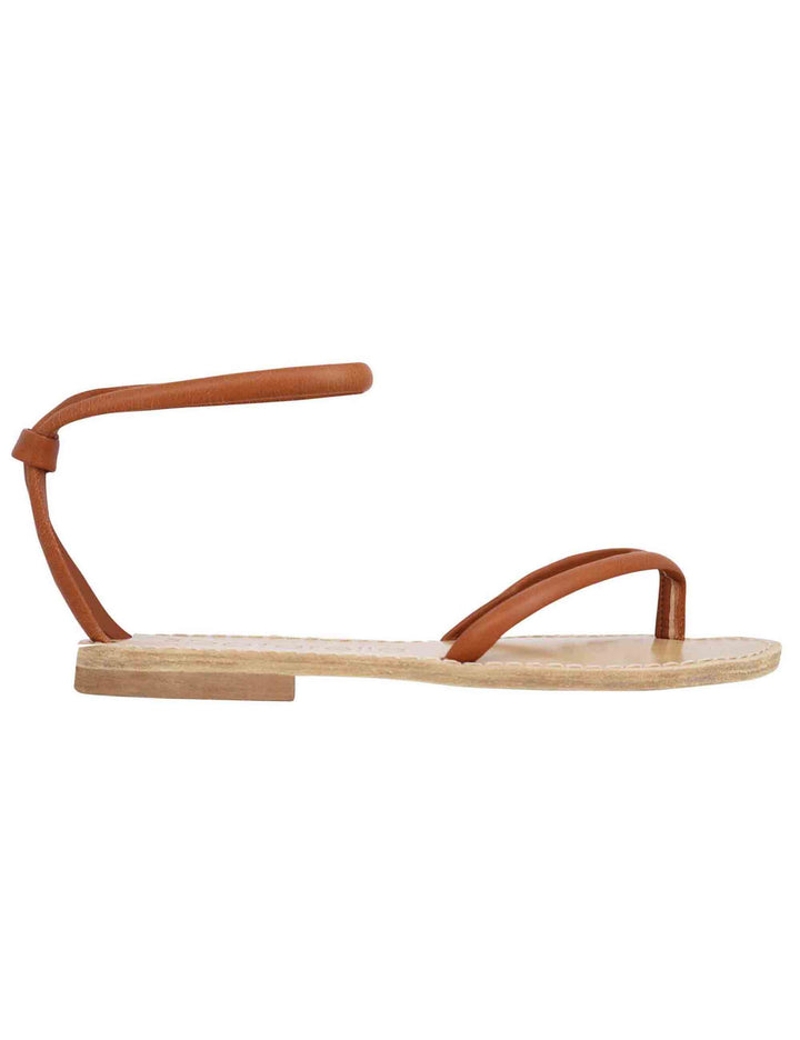 Spatarella Sandali flat donna infradito in pelle cuoio con cavigliera Pezzi Unici