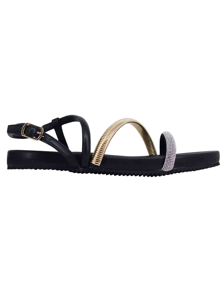 Spatarella Sandali flat donna in eco pelle nera con fussbett e cinturino posteriore Brie Negozi Online