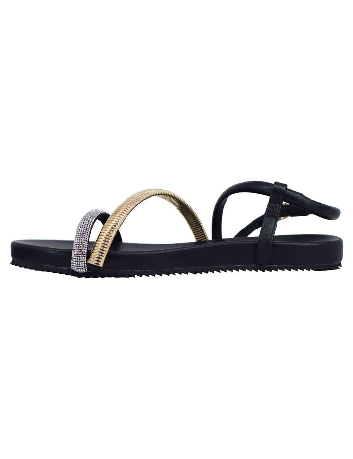 Spatarella Sandali flat donna in eco pelle nera con fussbett e cinturino posteriore Brie Negozi Online
