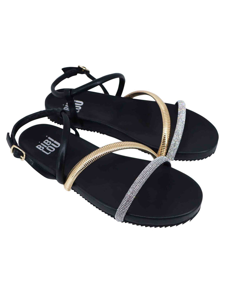 Spatarella Sandali flat donna in eco pelle nera con fussbett e cinturino posteriore Brie Negozi Online