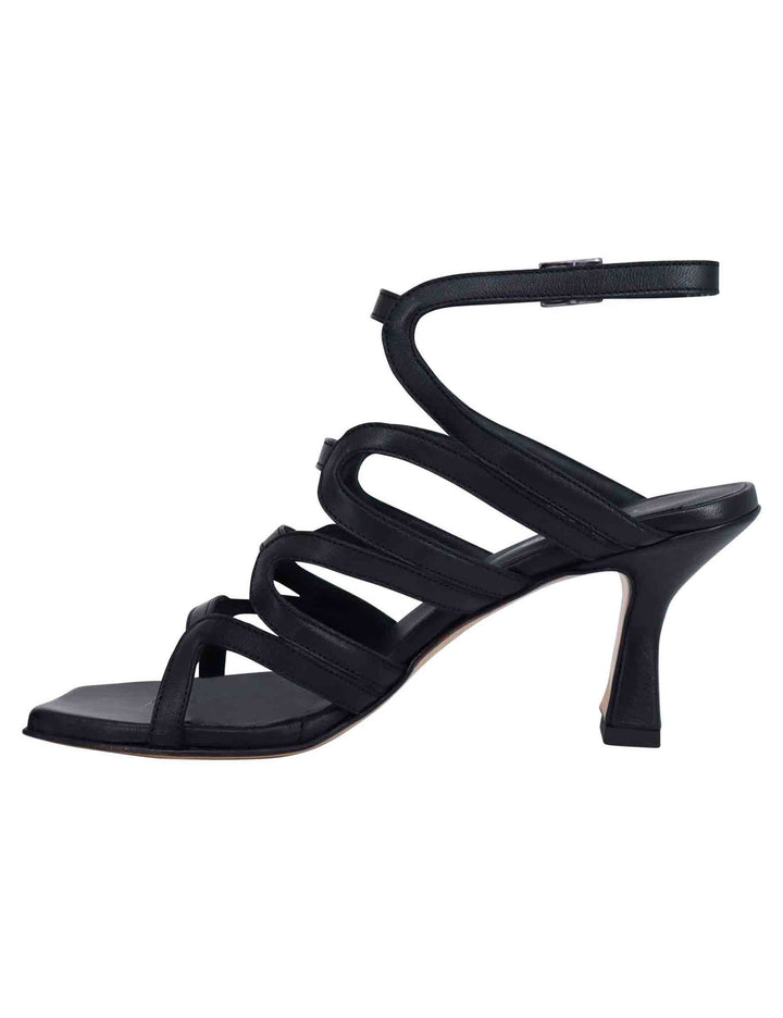 Spatarella Sandali slingback donna in pelle nera con tacco alto e punta quadra Acquista Ora