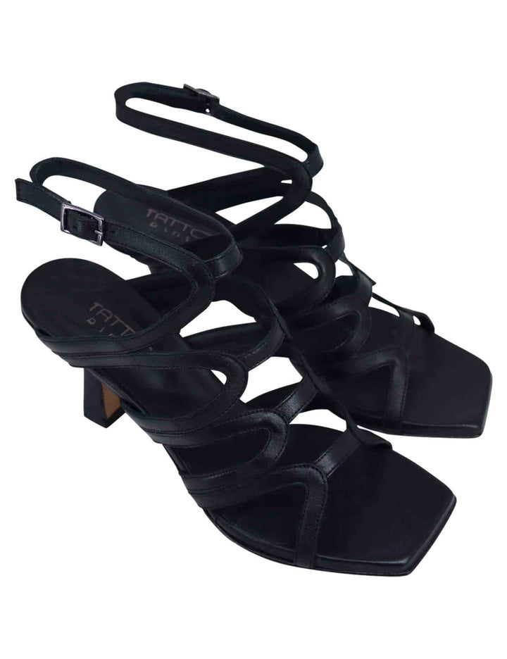 Spatarella Sandali slingback donna in pelle nera con tacco alto e punta quadra Acquista Ora