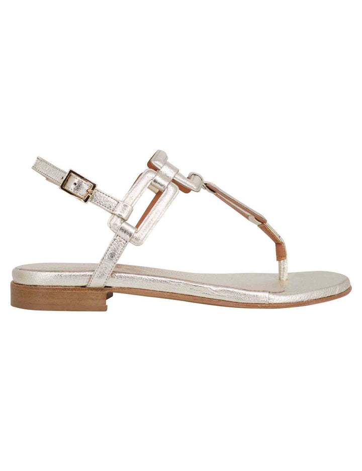 Spatarella Sandali flat slingback infradito donna in pelle laminata platino Promozione Limitata