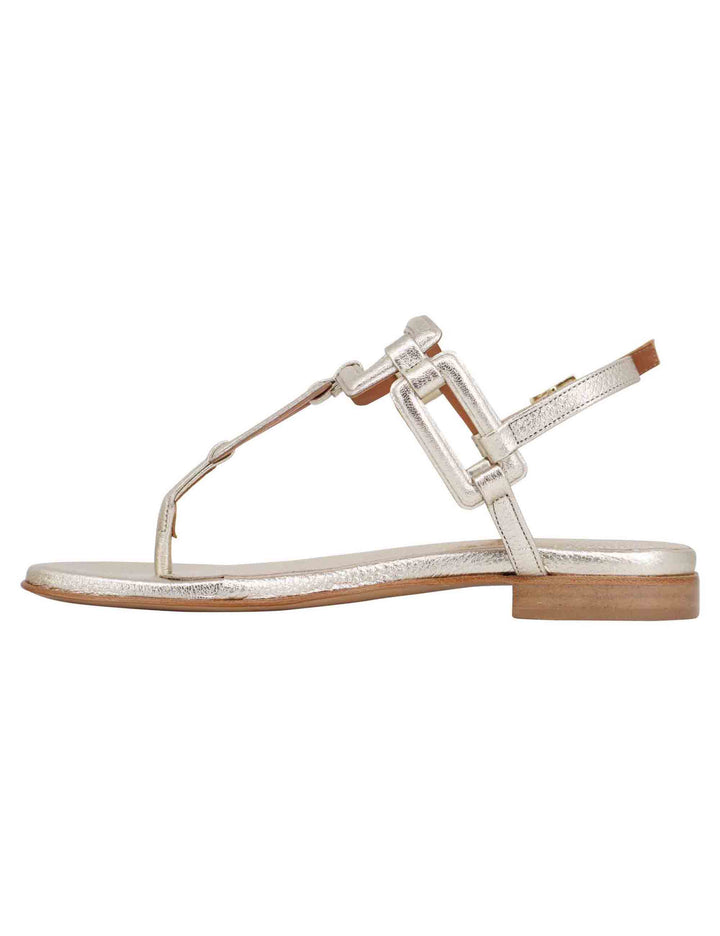 Spatarella Sandali flat slingback infradito donna in pelle laminata platino Promozione Limitata