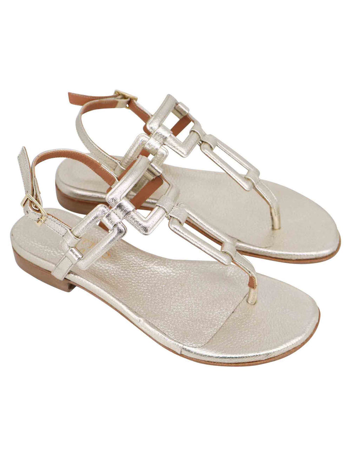 Spatarella Sandali flat slingback infradito donna in pelle laminata platino Promozione Limitata
