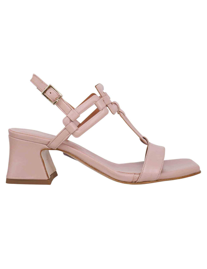 Spatarella Sandali sligback donna in pelle cipria con punta quadra e tacco in pelle Shopping Online