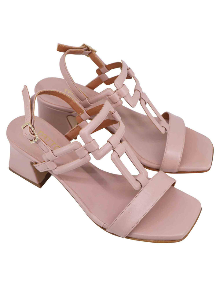 Spatarella Sandali sligback donna in pelle cipria con punta quadra e tacco in pelle Shopping Online