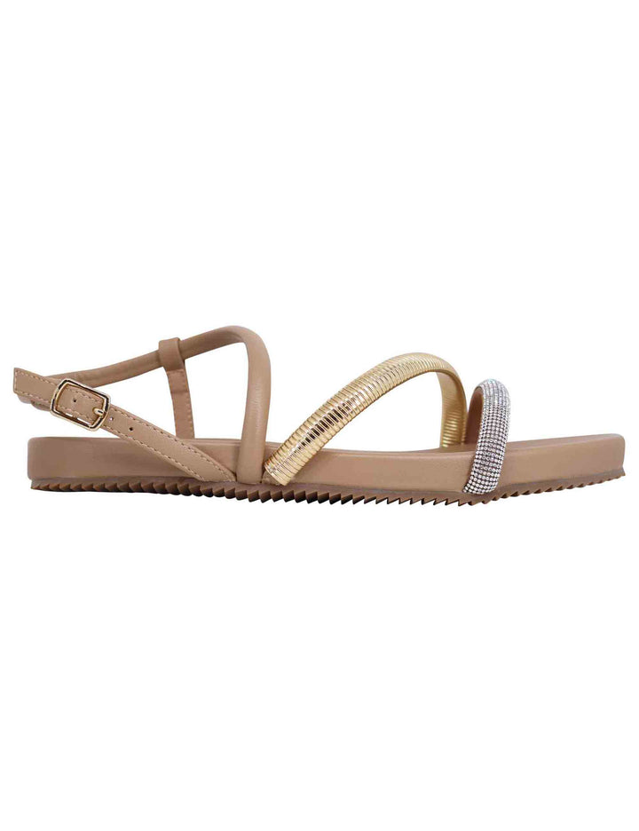 Spatarella Sandali flat donna in eco pelle camel con fussbett e cinturino posteriore Brie Offerta Pasqua