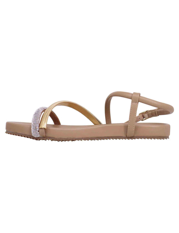 Spatarella Sandali flat donna in eco pelle camel con fussbett e cinturino posteriore Brie Offerta Pasqua