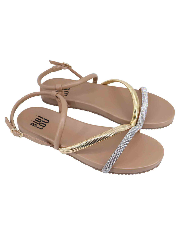 Spatarella Sandali flat donna in eco pelle camel con fussbett e cinturino posteriore Brie Offerta Pasqua