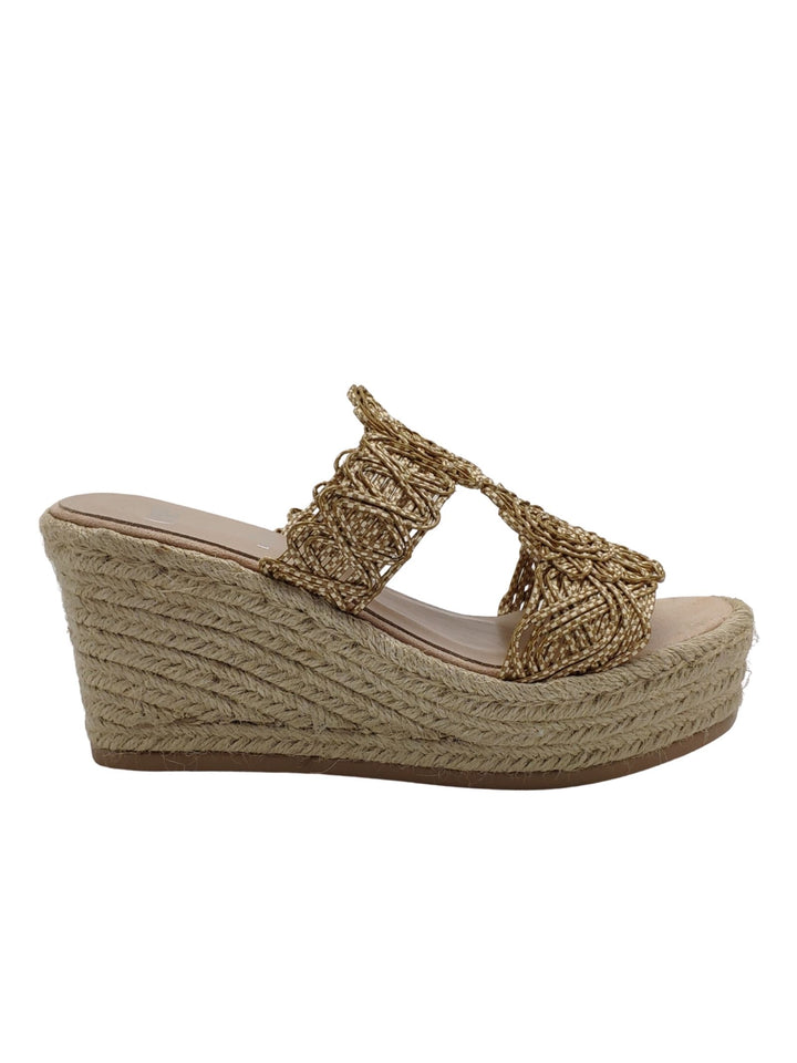 Spatarella Calzature Donna Sandali in Tessuto Beige con Zeppa Alta in Corda Prezzo Ridotto