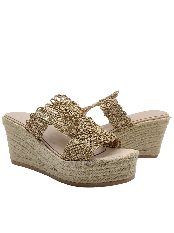 Spatarella Calzature Donna Sandali in Tessuto Beige con Zeppa Alta in Corda Prezzo Ridotto
