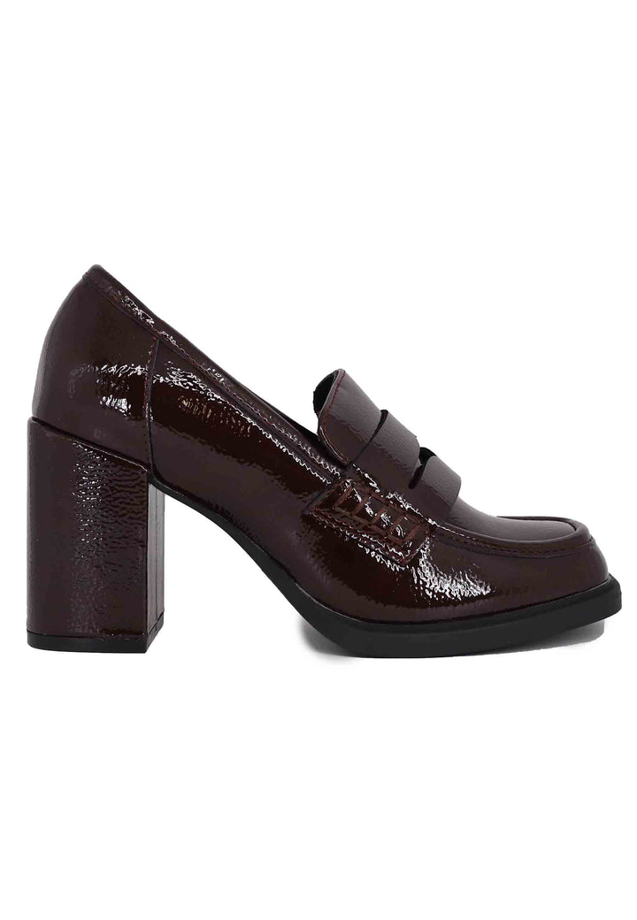 Spatarella Mocassini donna in vernice bordeaux con tacco alto e punta tonda Sconto