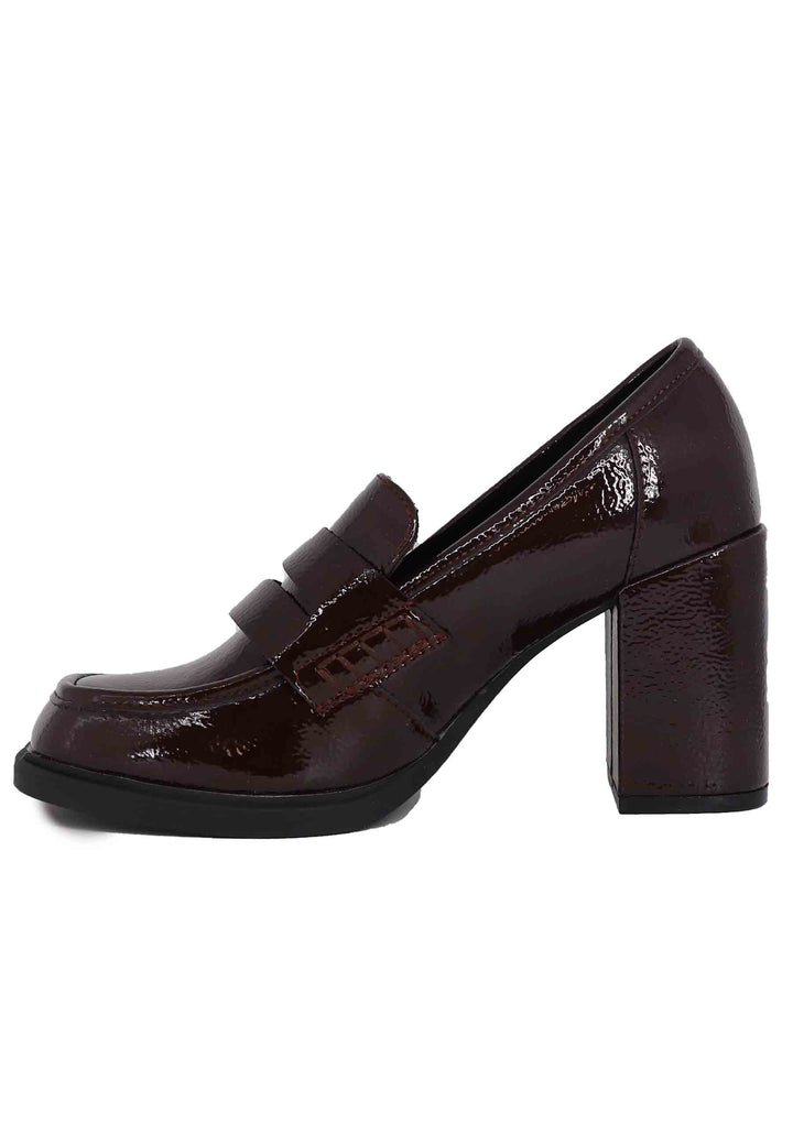 Spatarella Mocassini donna in vernice bordeaux con tacco alto e punta tonda Sconto
