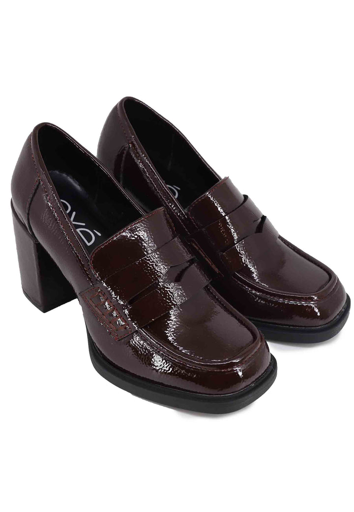 Spatarella Mocassini donna in vernice bordeaux con tacco alto e punta tonda Sconto
