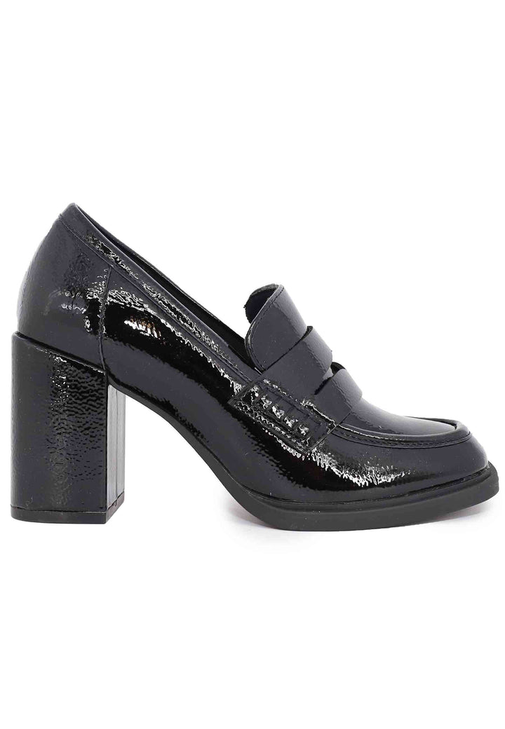 Spatarella Mocassini donna in vernice nera con tacco alto e punta tonda Offerta