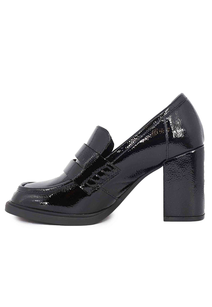 Spatarella Mocassini donna in vernice nera con tacco alto e punta tonda Offerta