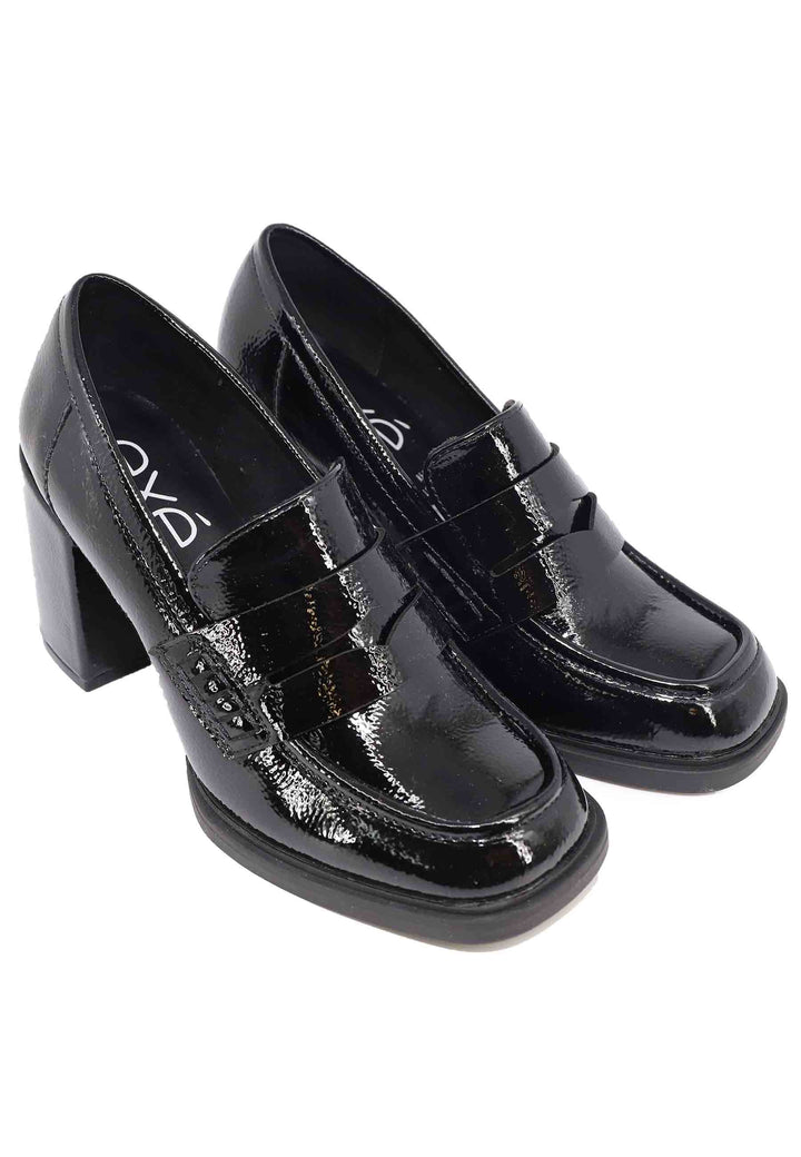 Spatarella Mocassini donna in vernice nera con tacco alto e punta tonda Offerta