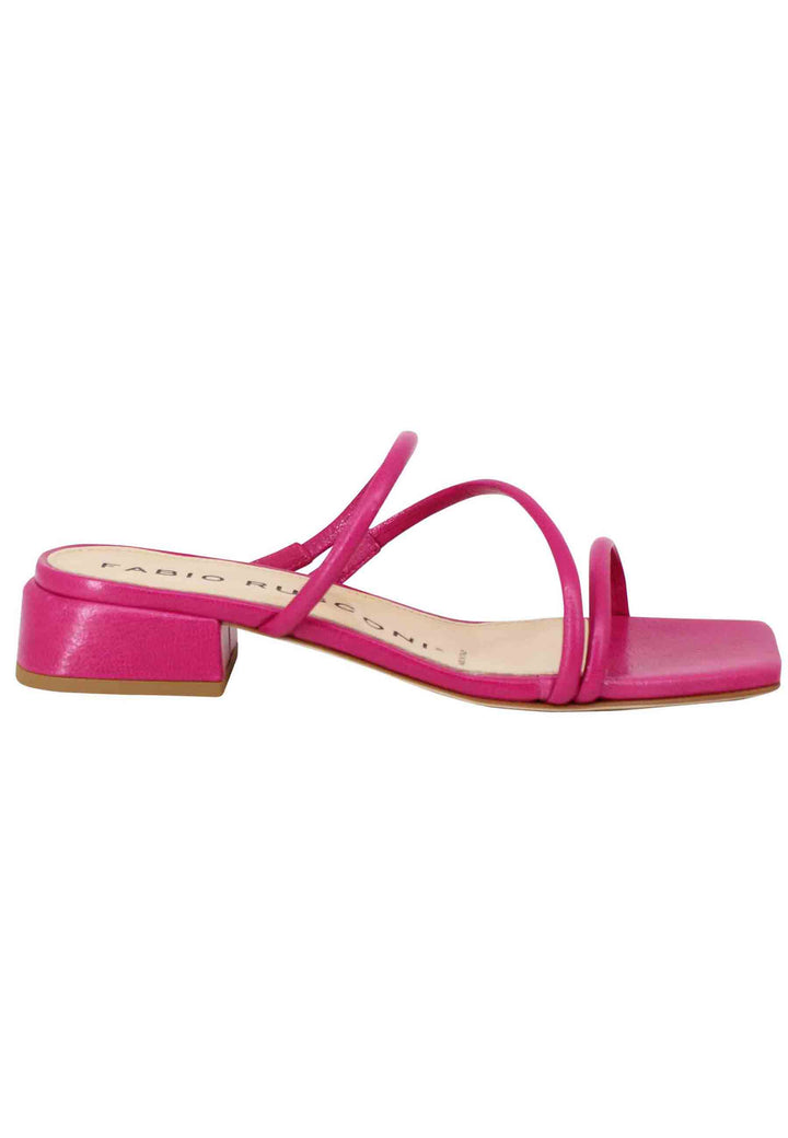 Spatarella Sandali donna in pelle fuxia con tacco basso e punta quadra Outlet