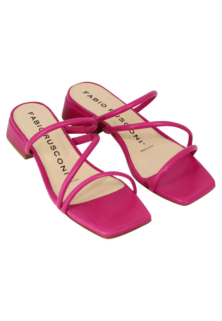 Spatarella Sandali donna in pelle fuxia con tacco basso e punta quadra Outlet