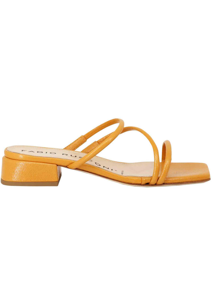 Spatarella Sandali donna in pelle senape con tacco basso e punta quadra Saldi