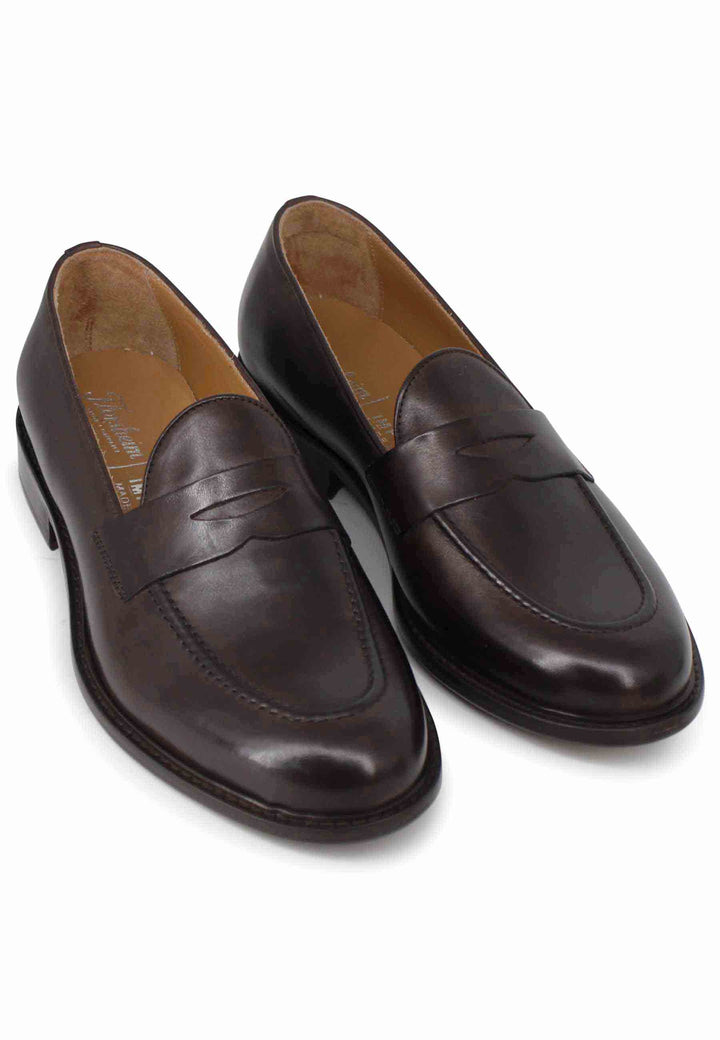 Spatarella Mocassini uomo in pelle marrone con suola in cuoio In Saldo
