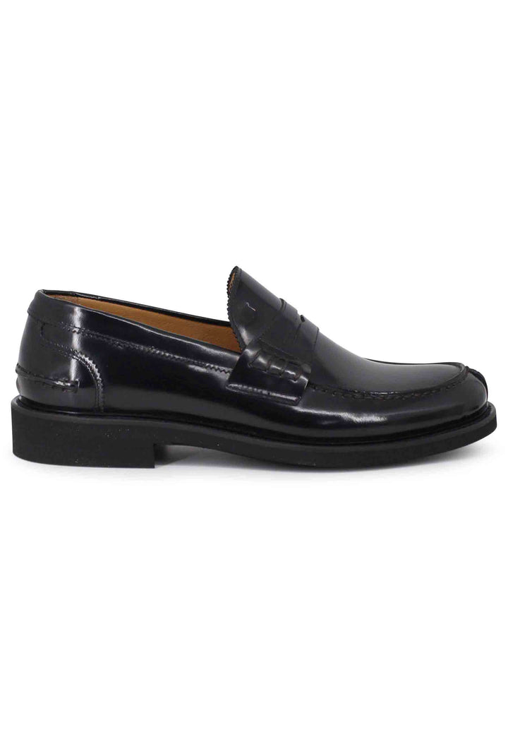 Spatarella Mocassini uomo in pelle nera con suola cucita in gomma ultra leggera Moda