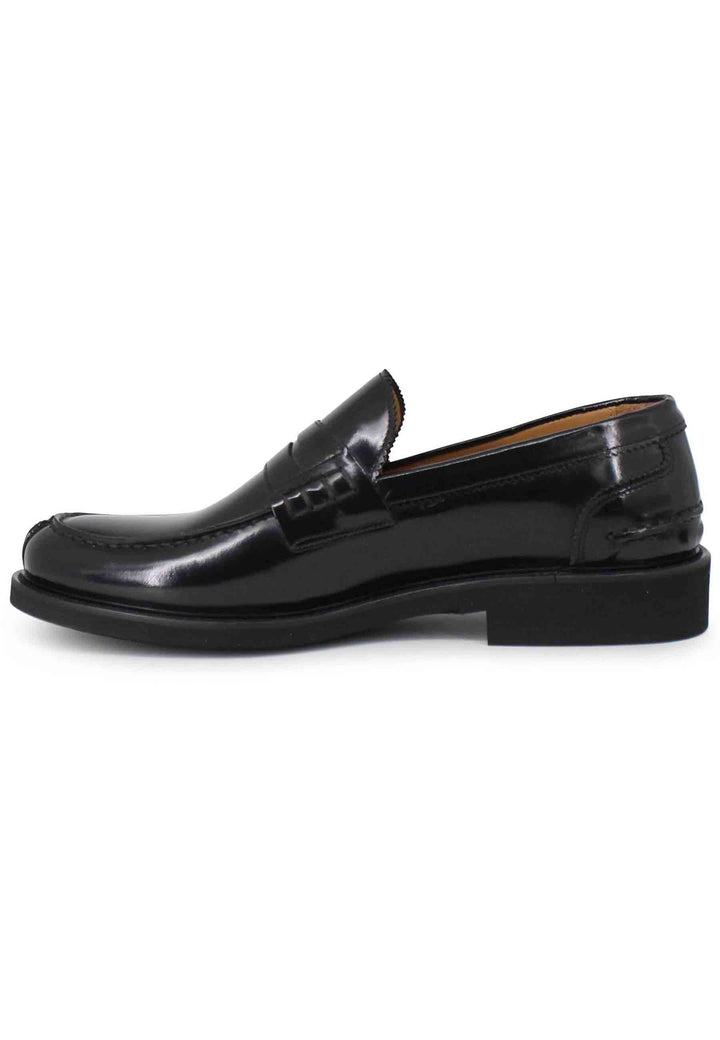 Spatarella Mocassini uomo in pelle nera con suola cucita in gomma ultra leggera Moda