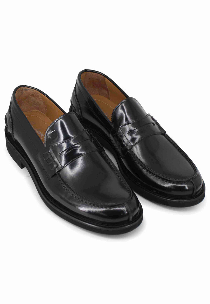 Spatarella Mocassini uomo in pelle nera con suola cucita in gomma ultra leggera Moda