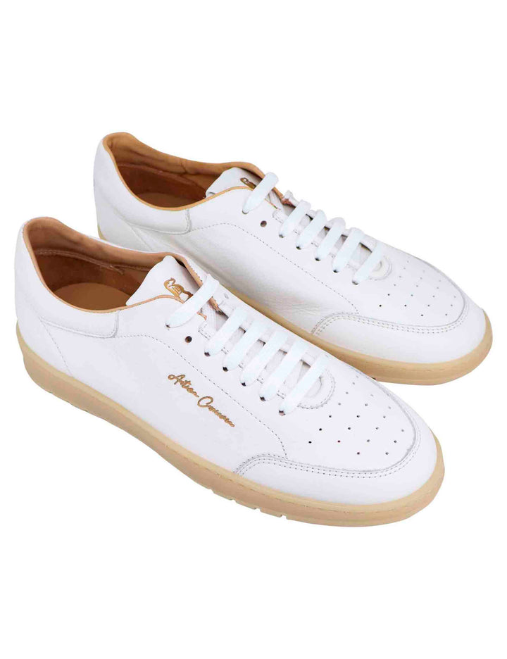 Spatarella Sneakers uomo in pelle bianca con suola in gomma ambra In Linea