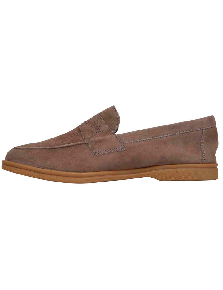 Spatarella Mocassini uomo in camoscio taupe con suola in gomma leggera Nuovo